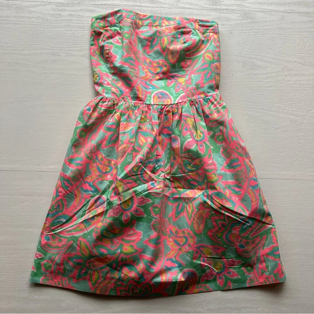 Lilly Pulitzer Chandie Strapless Dress Womens Small Make A Splash Sand Bar - Picture 2 of 14